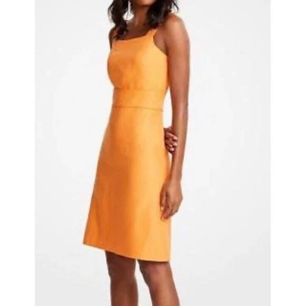 Ann Taylor Orange Pencil Sheath Linen & Cotton Sleeveless Dress - New - Size 2